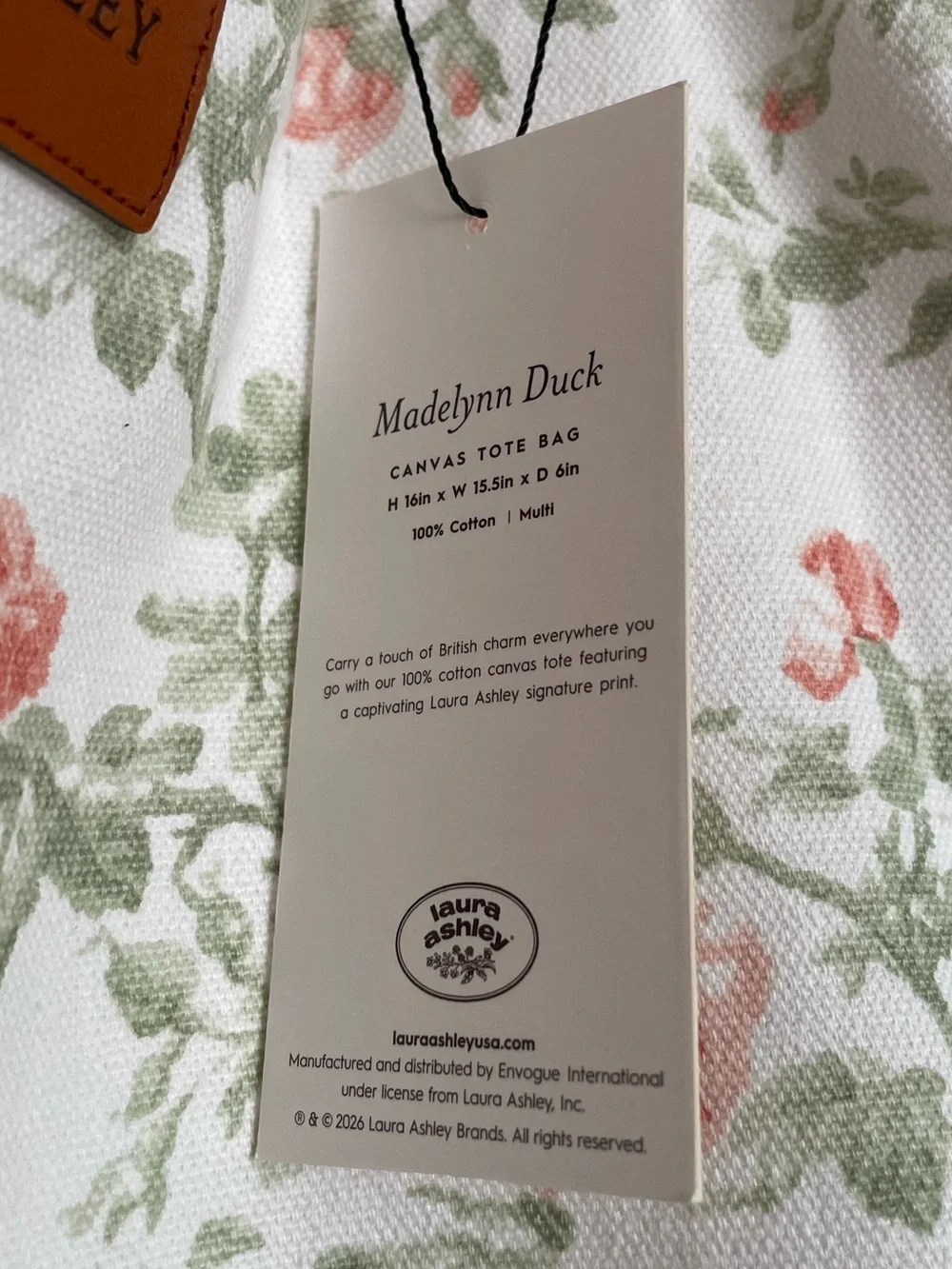 NWT Laura Ashley Madelynn Duck Floral Canvas Ruffle Tote Bag - Pink/Green